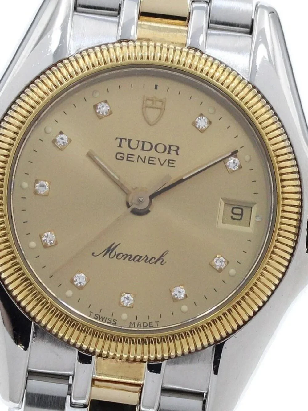 TUDOR Monarch 15833 Date 10P diamond Gold Dial Quartz Ladies Watch_967326